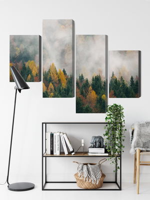 Ljuddämpande tavla - Autumn forest in fog 3d