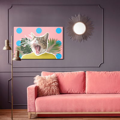 Ljuddämpande tavla - Cat and leaves – pop art