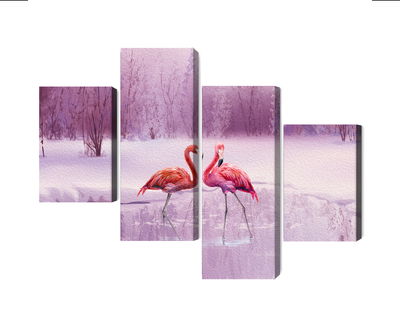 Ljuddämpande tavla - Flamingos against a purple