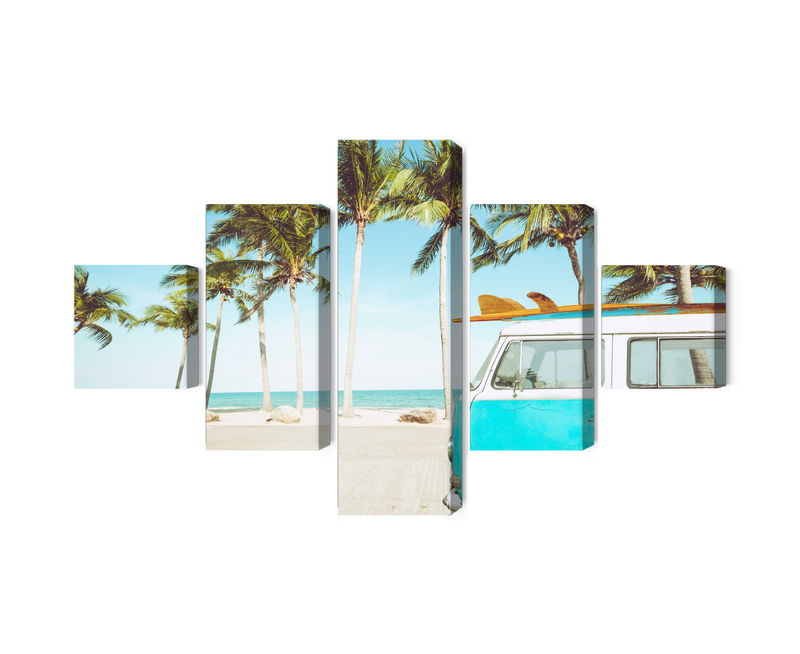 Ljuddämpande tavla - Retro car on the beach 3d