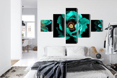 Ljuddämpande tavla - Turquoise flowers on a black