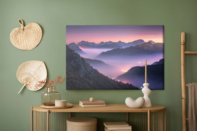 Ljuddämpande tavla - Mountains in fog at evening