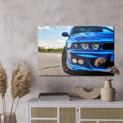 Ljuddämpande tavla - Sporty blue car and nature