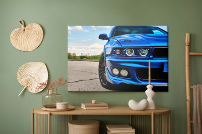 Ljuddämpande tavla - Sporty blue car and nature