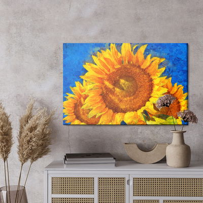 Ljuddämpande tavla - Painted sunflowers on a blue