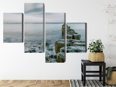 Ljuddämpande tavla - Rocky beach and 3d wooden