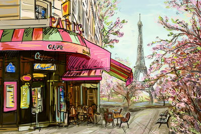 Ljuddämpande tavla - Paris cafe as drawn