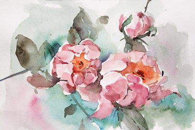 Ljuddämpande tavla - Pastel roses and leaves