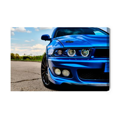Ljuddämpande tavla - Sporty blue car and nature