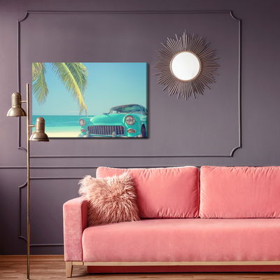 Ljuddämpande tavla - Retro car on a tropical beach