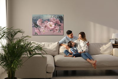 Ljuddämpande tavla - Peonies with a butterfly