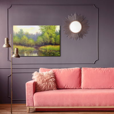 Ljuddämpande tavla - Spring landscape with a lake