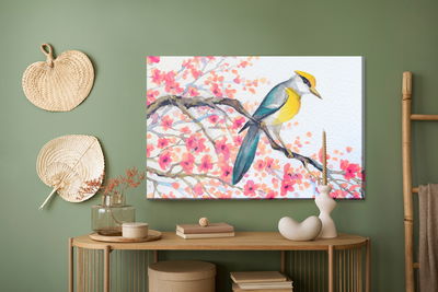 Ljuddämpande tavla - Bird and flowers on the tree