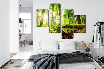 Ljuddämpande tavla - Sunrays in a forest 3d