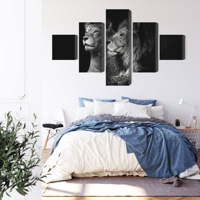 Ljuddämpande tavla - Lion and lioness on a black