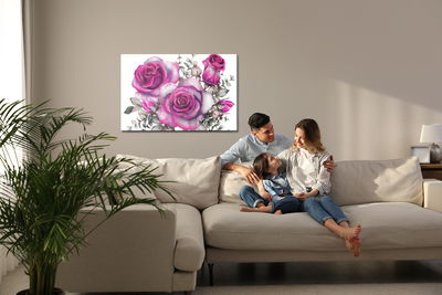 Ljuddämpande tavla - Watercolor roses and leaves