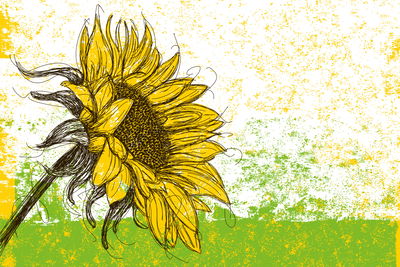 Ljuddämpande tavla - Drawn sunflower in retro