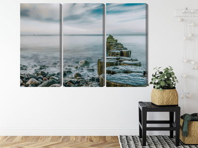 Ljuddämpande tavla - Rocky beach and 3d wooden