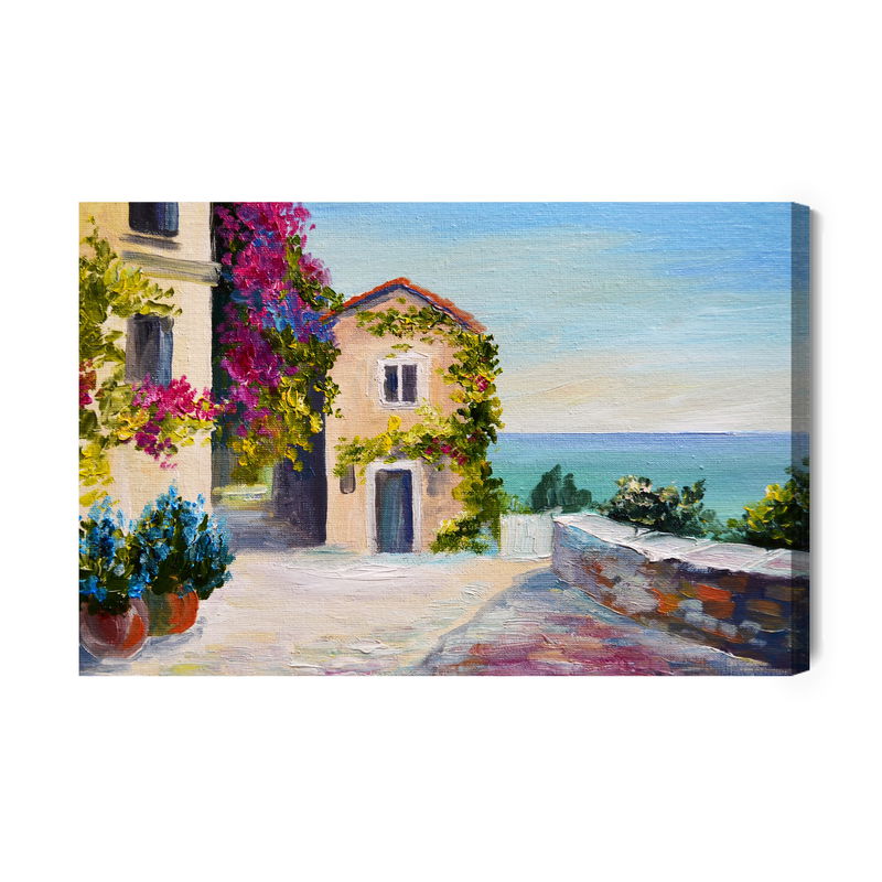 Ljuddämpande tavla - Sea and house in santorini