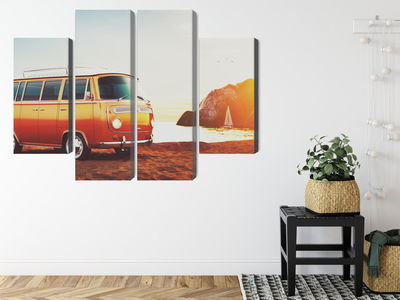 Ljuddämpande tavla - Retro car on the beach