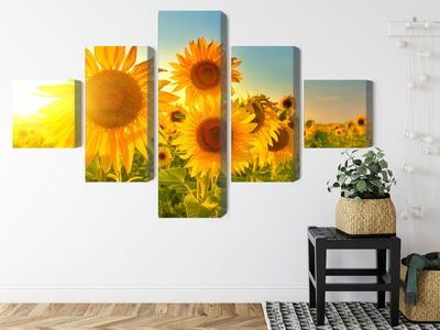 Ljuddämpande tavla - Sunflower field at sunset 3d