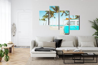 Ljuddämpande tavla - Retro car on the beach 3d