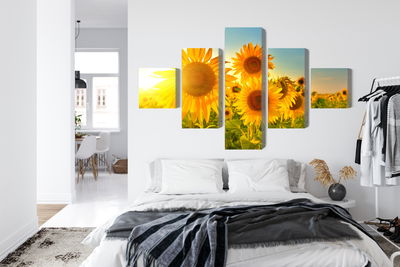 Ljuddämpande tavla - Sunflower field at sunset 3d