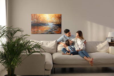 Ljuddämpande tavla - River in the autumn forest