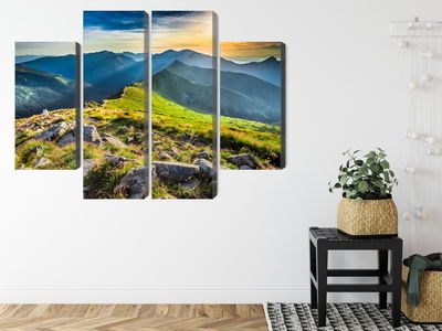 Ljuddämpande tavla - Sunset in the mountains 3d