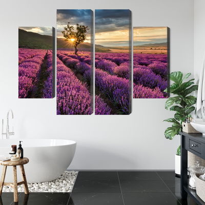 Ljuddämpande tavla - Lavender field at sunset 3d