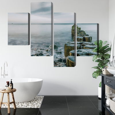 Ljuddämpande tavla - Rocky beach and 3d wooden