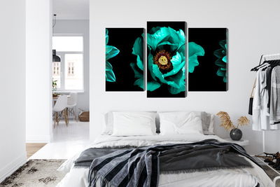 Ljuddämpande tavla - Turquoise flowers on a black