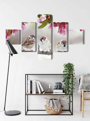 Ljuddämpande tavla - Sparrows among flowers