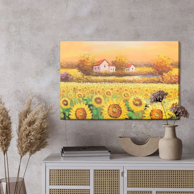 Ljuddämpande tavla - Cottages at a sunflower field