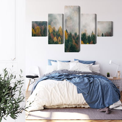 Ljuddämpande tavla - Autumn forest in the fog 3d