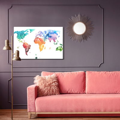 Ljuddämpande tavla - World map in watercolour