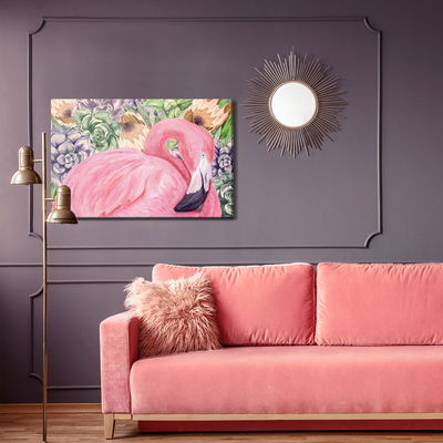 Ljuddämpande tavla - Flamingo and flowers