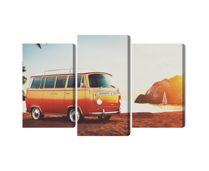 Ljuddämpande tavla - Retro car on the beach