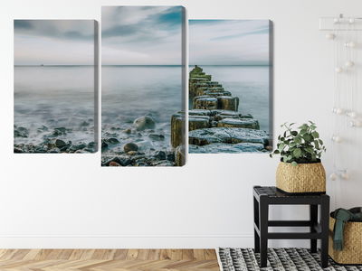 Ljuddämpande tavla - Rocky beach and 3d wooden