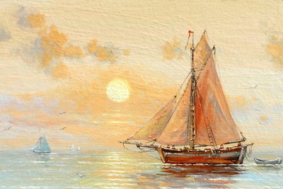 Ljuddämpande tavla - Boat and sea in pastel colors