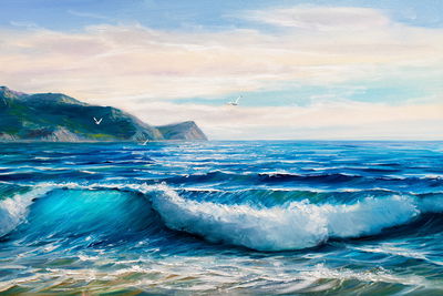 Ljuddämpande tavla - Sea, mountains and sky