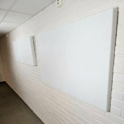SilentDirect PES Allergy Wall sound absorbers, 50 mm, mounted on the wall in the hallway