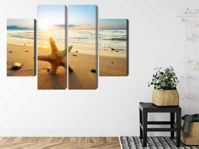 Ljuddämpande tavla - Starfish on the beach 3d