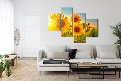 Ljuddämpande tavla - Sunflower field at sunset 3d