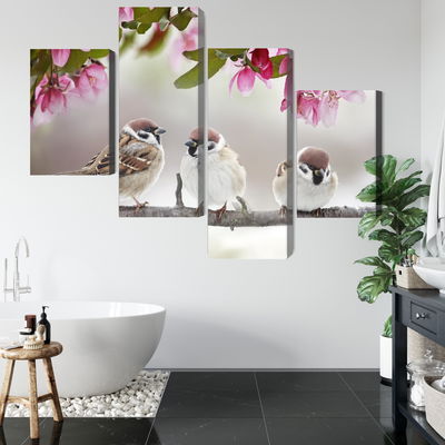 Ljuddämpande tavla - Sparrows among flowers