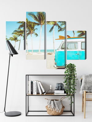 Ljuddämpande tavla - Retro car on the beach 3d