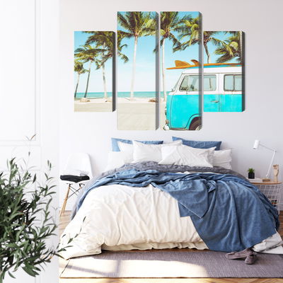 Ljuddämpande tavla - Retro car on the beach 3d