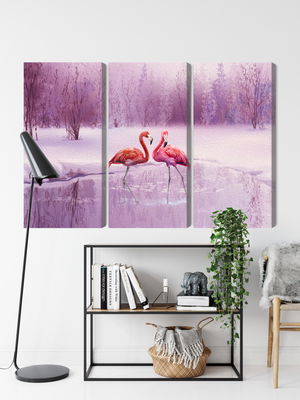Ljuddämpande tavla - Flamingos against a purple