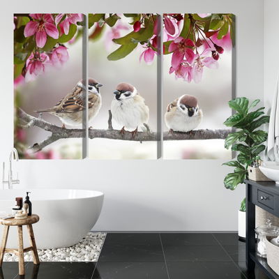 Ljuddämpande tavla - Sparrows among flowers