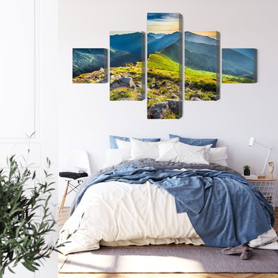 Ljuddämpande tavla - Sunset in the mountains 3d